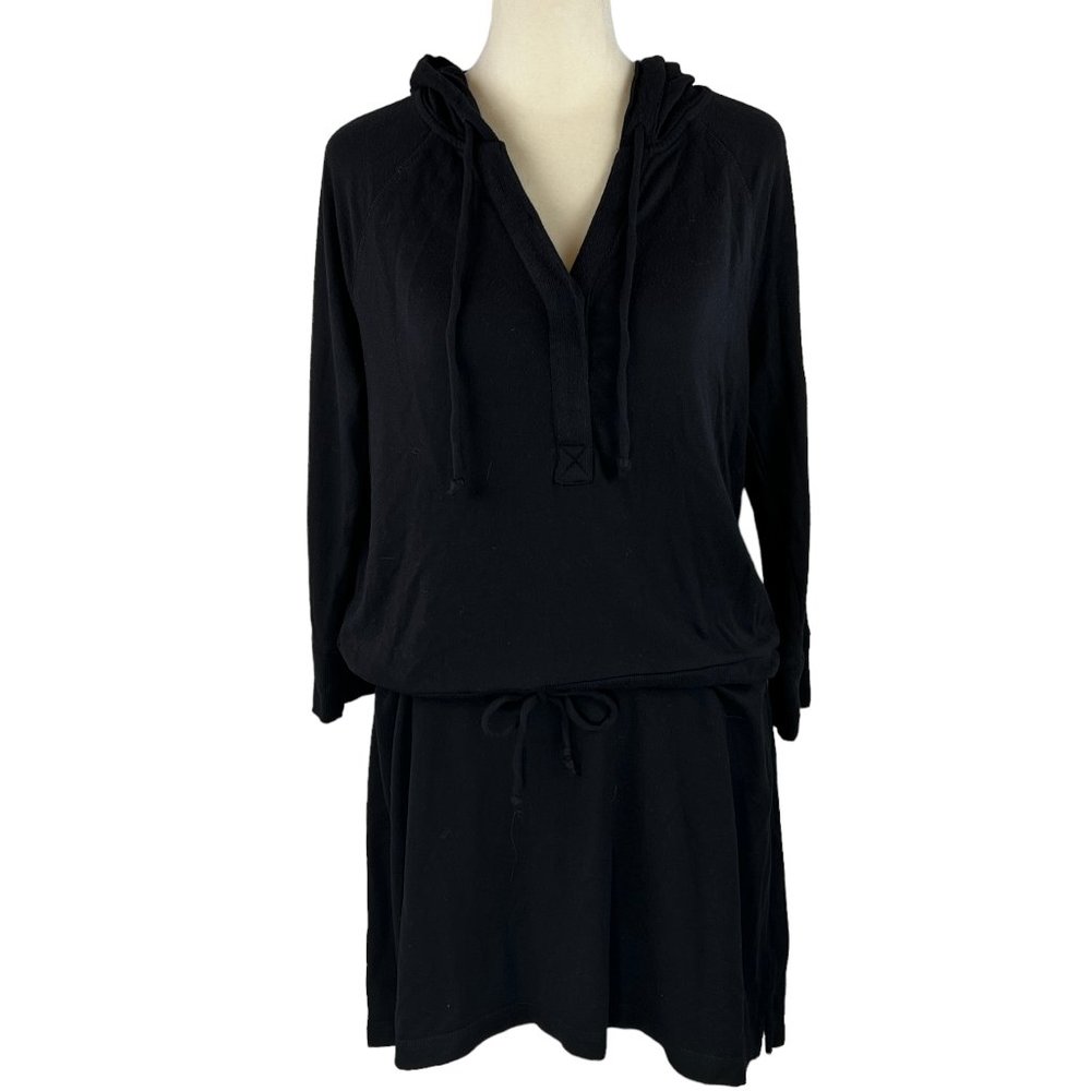 Super soft! SOMA Black Loungewear One-Piece Long-Sleeve Mini Skirt Hoodi…
